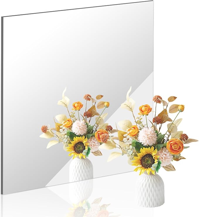 18x18 in Acrylic Mirror Sheet for Wall, 2.5mm Plastic Wall Mirror | Non Glass Body Mirror Tile with Adhesive Tapes, Modern Decorative Square Wall Mirror for Bathroom Bedroom Home Gym Door Decor