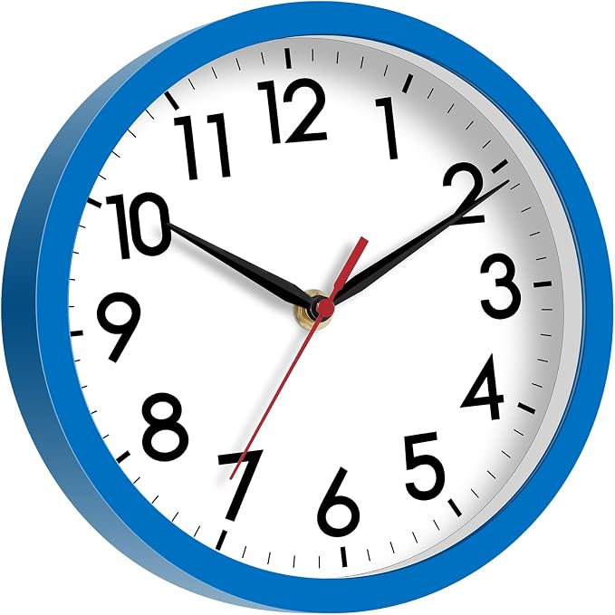 AKCISOT 8 Inch Wall Clock, Silent Battery Operated Analog Clock, Blue | Small Size | Bedroom | Office | Kitchen | Bathroom | Classroom | Modern | Easy to Read