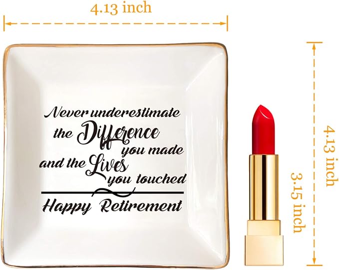 HOME SMILE Retirement Gifts for Women-Ceramic Ring Dish Jewelry Tray-Happy Retirement Appreciation Gift for Mom,Coworkers, Boss,Friends,Nurse,Teacher-Never Underestimate the Difference You Made