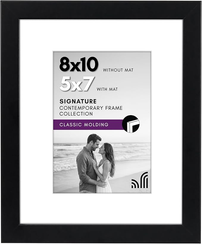 Americanflat 8x10 Picture Frame with Shatter-Resistant Glass - Use as 5x7 Frame with Mat or Display 8x10 Photo Without Mat - Signature Collection - Picture Frames for Tabletop and Wall Display - Black