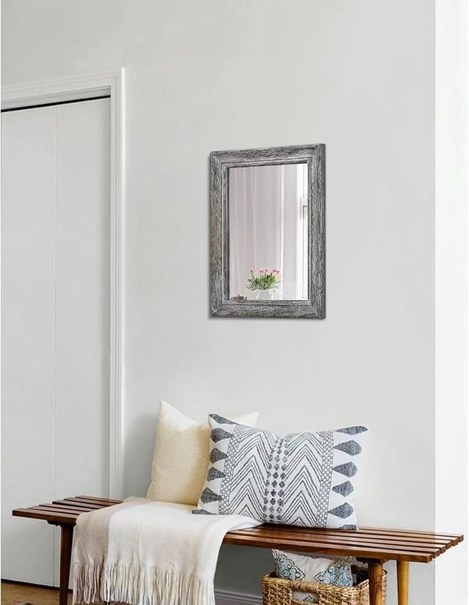 Wooden Mirror with Rectangle Framed Rustic Hanging Mirrors for Farmhouse Bathroom Bedroom Living Room Home Decor