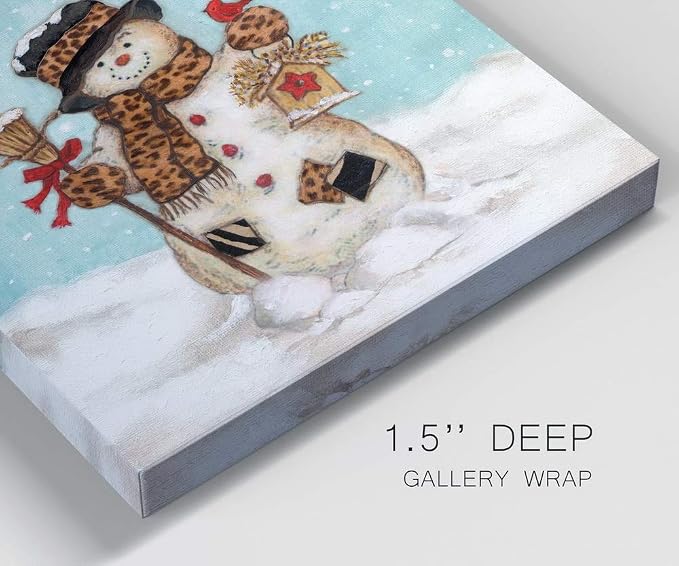 Renditions Gallery Canvas Wall Art Paintings & Prints Snowman with Hat & Cardinal in Winter Snow Abstract Hanging Artwork for Bedroom Home Kitchen Wall Decorations - 24"X24" LT05