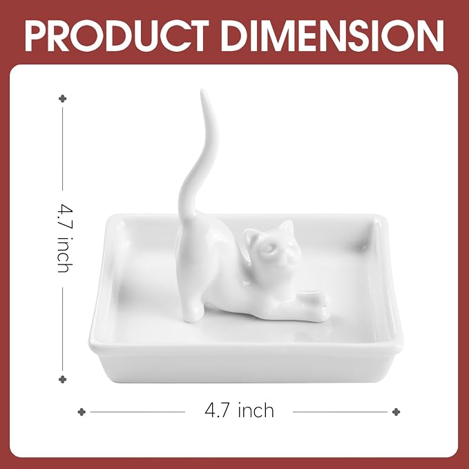 PUDDING CABIN Cat Mom Gifts for Women, Cat Ring Holder for Jewelry, Jewelry Tray Dish Rings Bracelets Earrings Trinket Tray, Gifts for Cats Lovers Mother's Day Birthday Christmas Wedding
