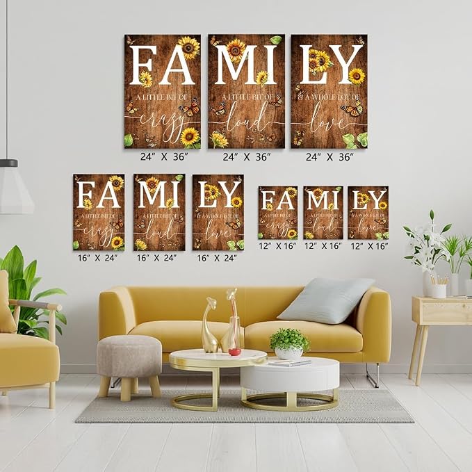 GUBIYU Farmhouse Family Wall Art Set of 3, Rustic Wall Decor for Living Room & Dining Room, Retro Brown Wood Wall Art - Butterfly & Sunflower Decor, 12"x16"