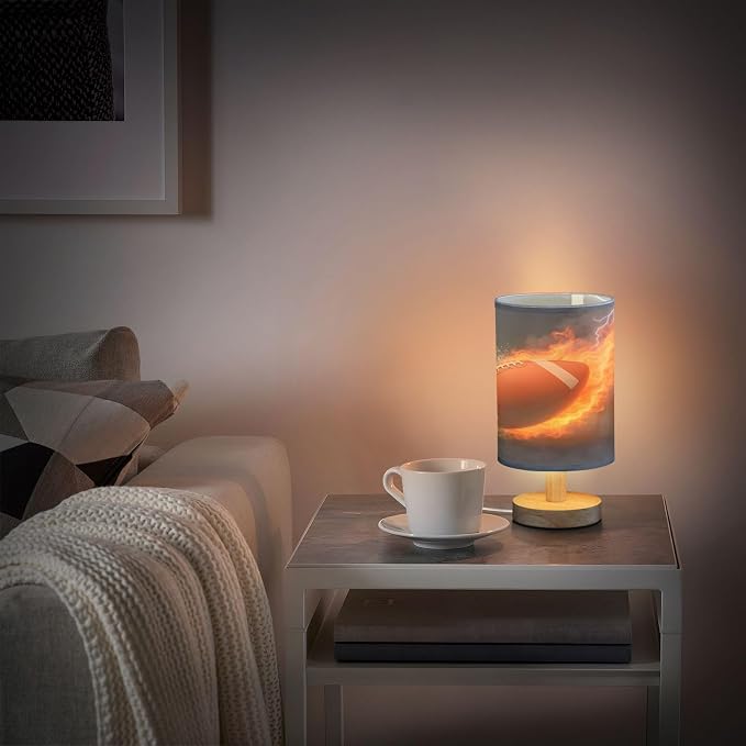 ALAZA American Football Ball in Fire and Water Decor Bedside Table Lamp with USB Port for Bedroom Nightstand Office Desk LED Bulb Included