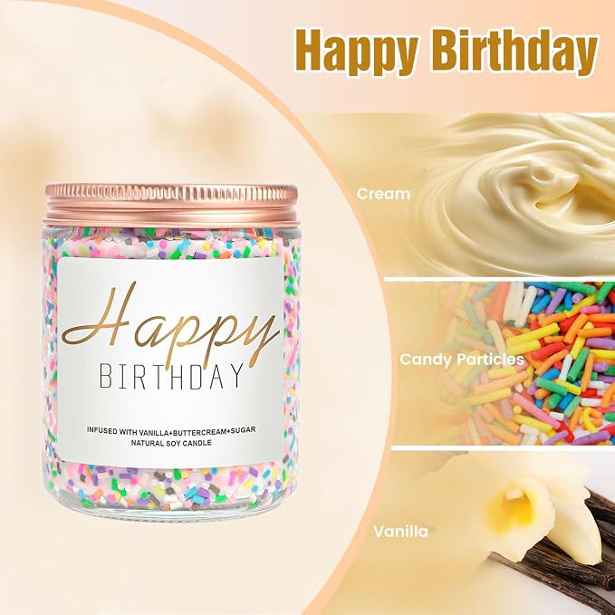 Happy Birthday Candles, Birthday Gifts for Women Mom Sister | Natural Soy Wax Vanilla Cream Scented Candles, Gift Ideas for Her Teacher Friends 30th, 40th, 50th and 60th Birthdays