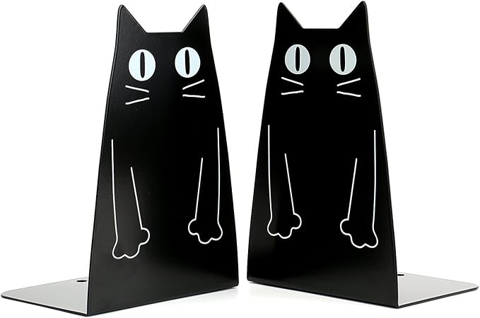 TOBSON Cute Cat Heavy Duty Bookend Nonskid Bookends Art Decoration,A Pairs(Black)
