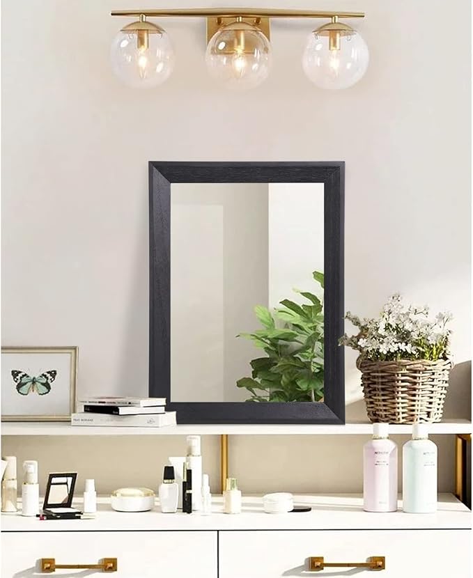 AAZZKANG Wall Mirror Black Wood Framed Rectangle Mirrors for Wall 16"x12" | Decorative Small Hanging Mirror for Bedroom Bathroom Living Room Farmhouse Entryway