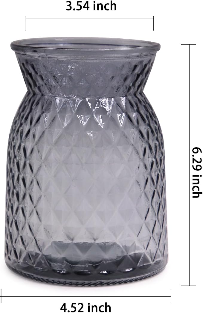 OFFIDIX Glass Vase, 6.2 * 3.5in Large Mouth Shape Geometric Faceted Design Flower Vase for Weddings,Events,Decorating,Office,Home Decor