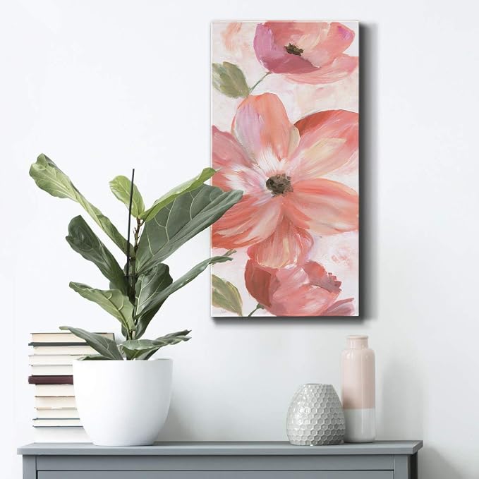 Renditions Gallery Canvas Floral Wall Art Home Paintings & Prints Pink Blooming Flowers Glam Modern Botanical Vibrant Decorations Artwork for Bedroom Office Kitchen - 8"x16" LT43