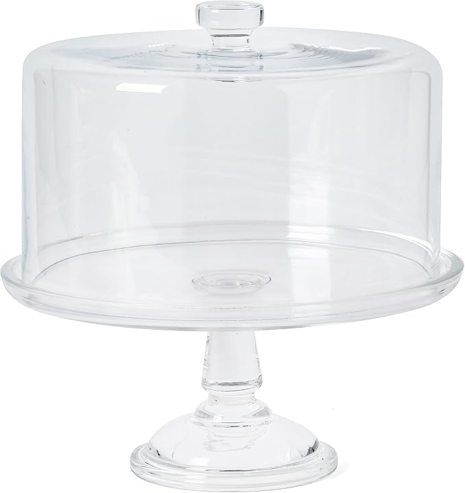 Martha Stewart Watercrest Glass Cake Stand with Dome, 10.2 Inch Clear Footed Pedestal Cake Stand with Glass Lid Cover, Handmade Glassware for Cakes and Desserts