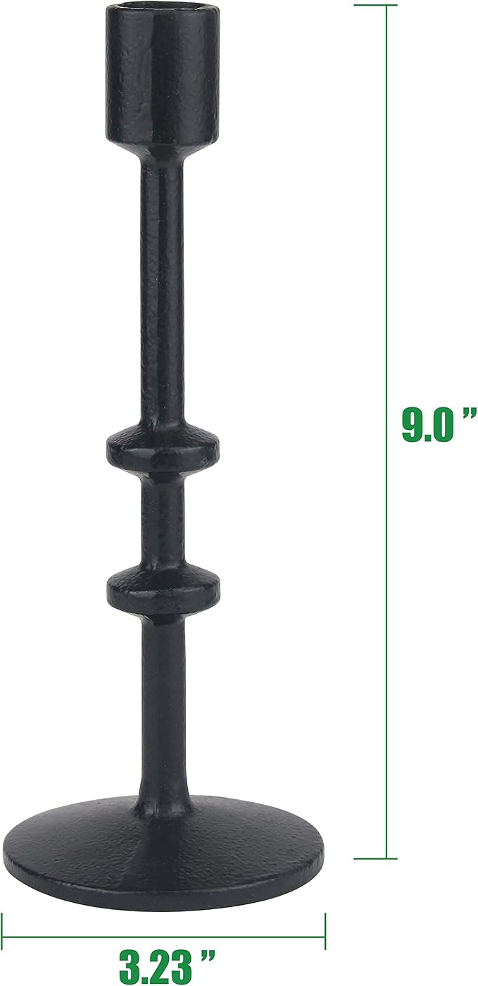 Stonebriar 9" Black Cast Iron Metal 2pc Taper Candle Holder Set, Large