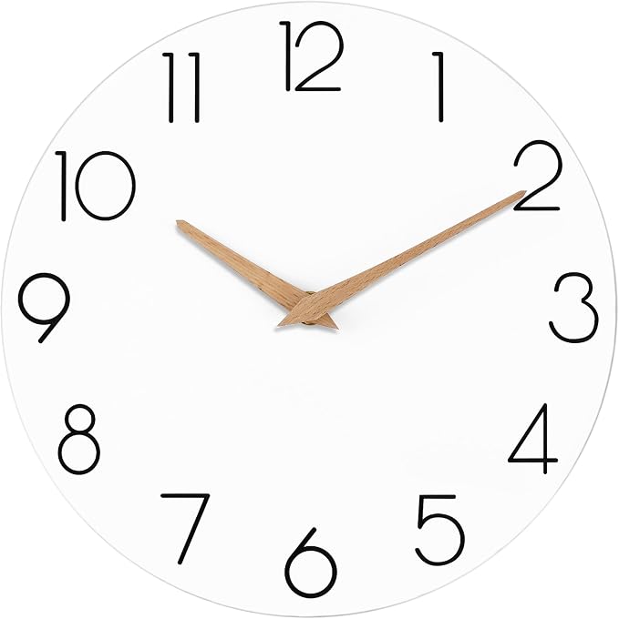 cicininc 10 Inch Battery Operated Wall Clock, Silent Analog, White | Living Room | Kitchen | Office | Bathroom | Modern Style | Easy-to-read Numbers