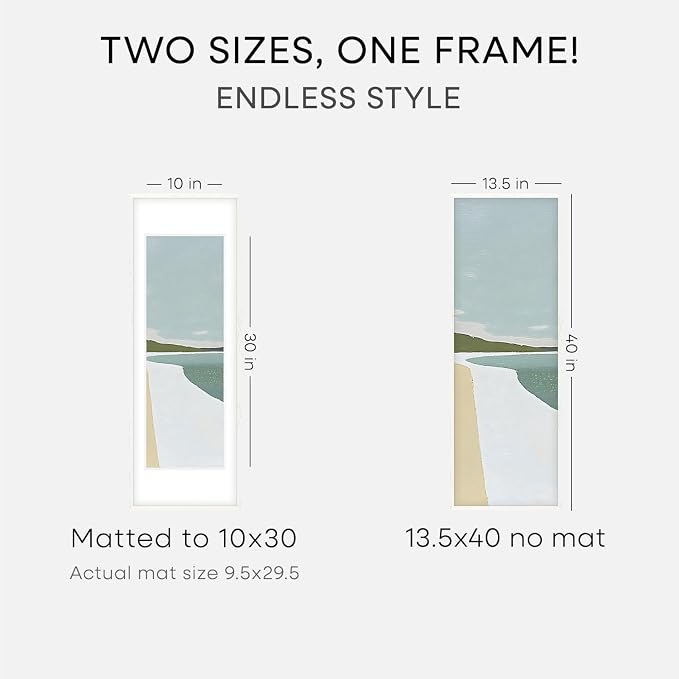 Homeforia 13.5x40 White Oak Picture Frame, High-End Wood, 10x30 Mat, Glass