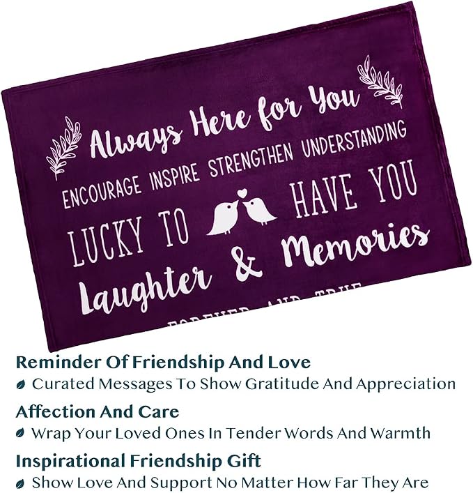 PAVILIA Best Friend Blanket - Friendship Gifts for Women, Soul Sister & Long Distance Bestie Gift, Soft Cozy Fleece Throw with Sentimental Quotes, BFF Birthday Gift Idea, Purple