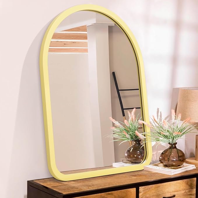 Arch Wood Mirror, Frame Rustic Wall Mirror Arched Decorative Bathroom Farmhouse Bedroom Hanging Mirror Home Wall Decor Small 16" x 12"