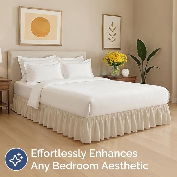 Bedskirt Queen Size Ruffle - Ruffled Bed Skirt - 12 Inch Drop - Wheat | Bedskirt with Platform, Ultra-Soft Premium Hotel Quality, Wrinkle Free, Fade & Shrink Resistant, for Women, Men, Kids & Teens