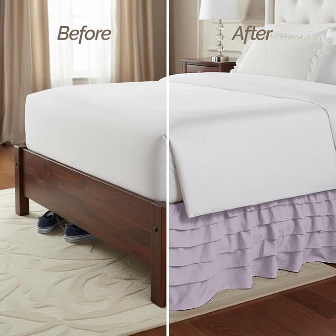 Elegant Comfort Luxurious Premium Quality 1500 Thread Count Wrinkle and Fade Resistant Egyptian Quality Microfiber Multi-Ruffle Bed Skirt - 15inch Drop, California King, Lilac/Lavender
