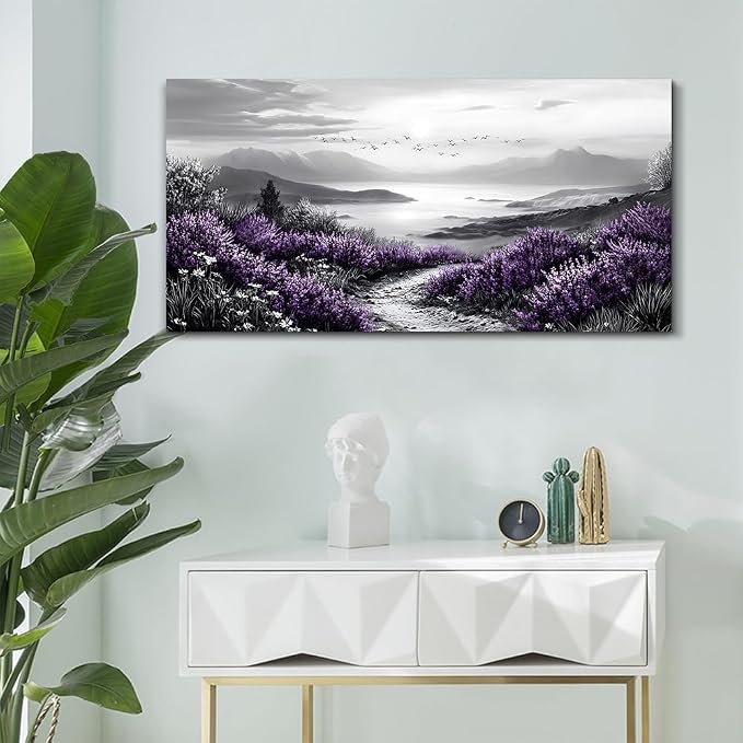 KELIYUAN Large Canvas Wall Artwork Home Decoration Painting Black And White Landscape Modern Print Painting Living Room Decor And Bedroom Office Wall Decoration Natural Scenery Mural 24 X 48 Inches