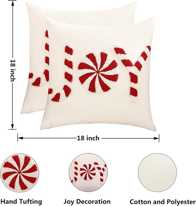 Christmas Throw Pillow Covers 18x18 inch Set of 2 Red Xmas Joy