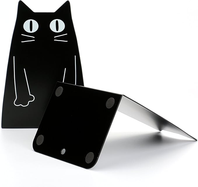 TOBSON Cute Cat Heavy Duty Bookend Nonskid Bookends Art Decoration,A Pairs(Black)