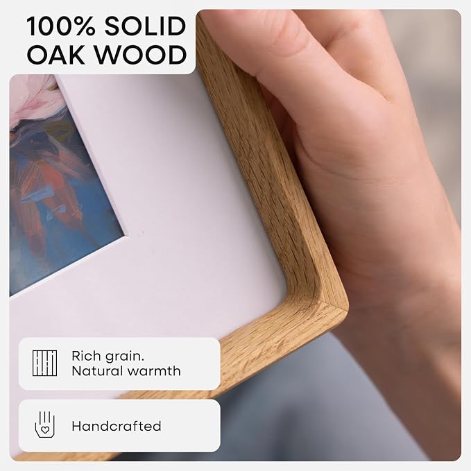 Homeforia 11x11 Mortise&Tenon Natural Oak Picture Frame, 9x9 Mat, Glass
