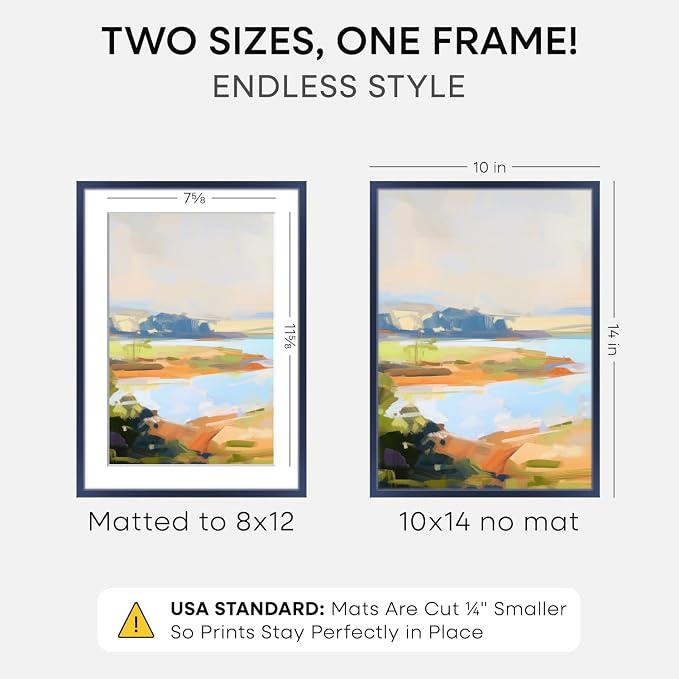 Homeforia 10x14 Blue Picture Frame, High-End Metal, 8x12 Mat, Glass