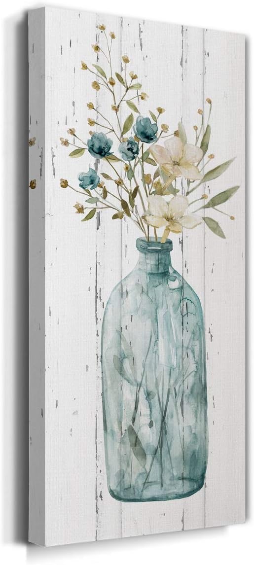 Renditions Gallery Canvas Flowers Wall Art Home Paintings & Prints Elegant Floral Vase Modern Romantic Botanical Bouquet Artwork Decorations for Office Bedroom Kitchen - 8"x16" LT43