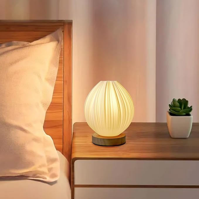 Lotus Small Table Lamp, Vintage Pleated Night Light for Bedside & Decor