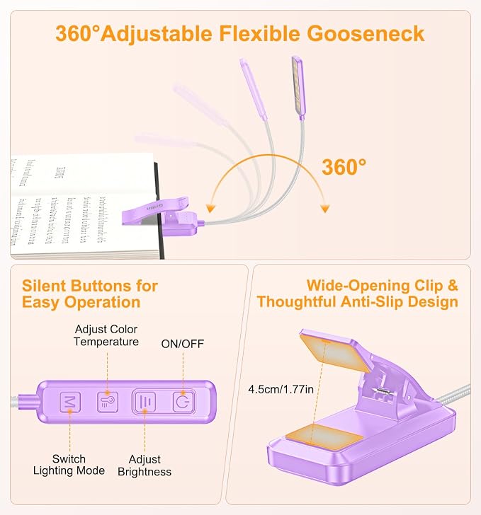 Gritin 2026 Gen 2 Book Light for Reading- 30 Eye Caring Full Spectrum LED