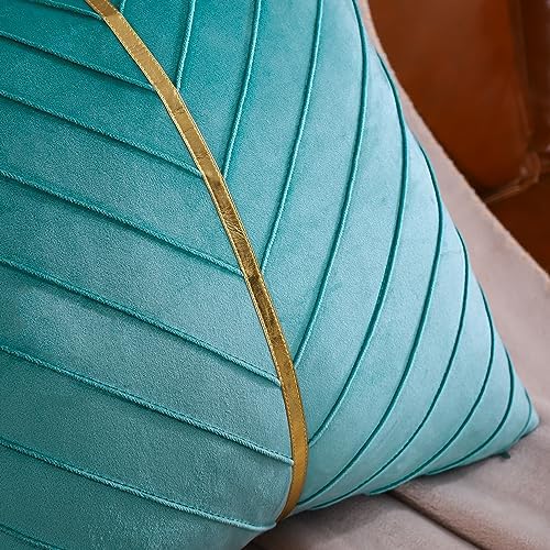 Velvet Throw Pillow Covers 18x18 Pack of 2 Gold Decor Aqua Green