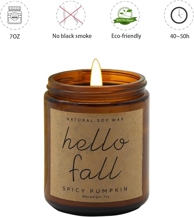 Fall Decorations for Home - Fall Candles, Gifts for Women(Pumpkin Spice) | Natural Soy Wax with a Cotton Wick for a Clean Steady Burn in a 7 Oz Jar That Adds Cozy Ambiance to Any Room