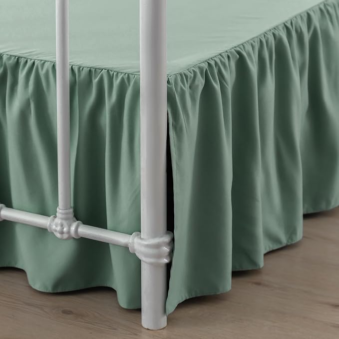Bed Skirt Twin Size Ruffled Bed Skirt with Split Corners | 12 Inch Drop Dust Ruffle Bed Skirt with Platform, Sage Green, 12" Twin