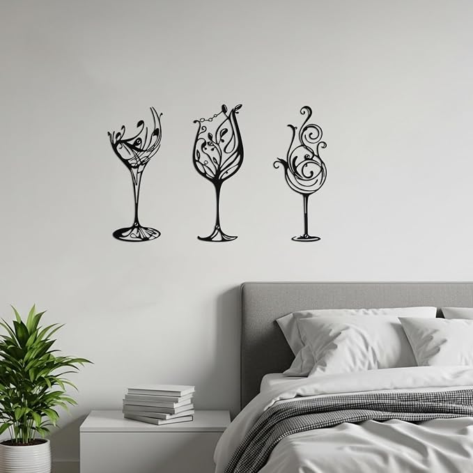 3 Pcs Wine Wall Art Black Metal Wine Sign 3 Style Modern Metal Bar Decor for Wall Drinker Gift for Dining Room and Entertaining Spaces(Classic)