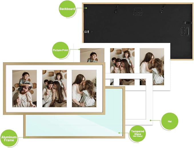 Golden State Art 7x14 Collage Frame w/Mat for 3 4x6 Photos Gold 3 Pack