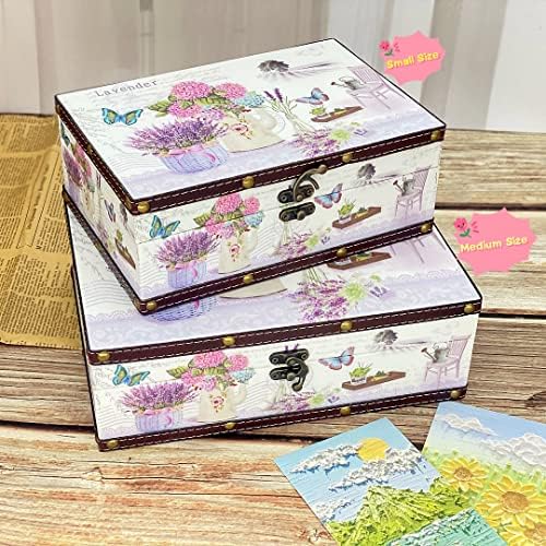 Treasure Box Vintage Wooden + PU Leather Decorative Storage Box With Lid - Trinket, Jewelry & Memento Keepsake Box - Gifts for Kids, Girls, Women & Home Decor (Lavender, Small)