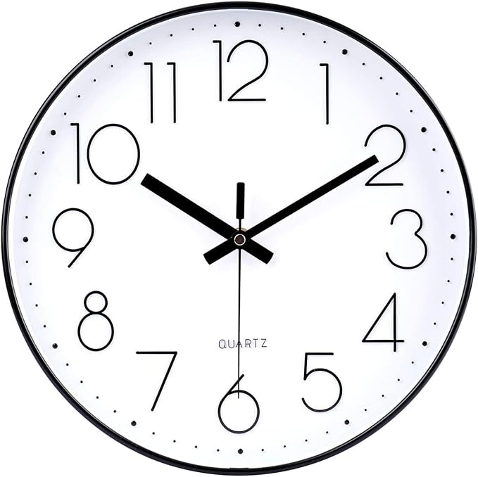 jomparis Black Wall Clock 13 1/2 Inches Silent Non Ticking Battery Operated Quartz Modern Decorative Round Wall Clock
