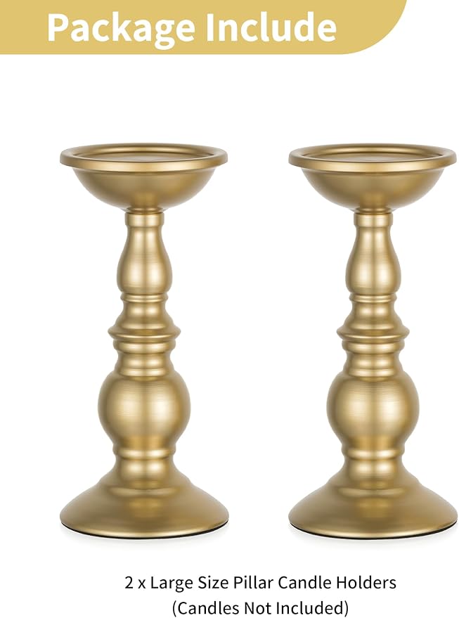 NUPTIO Gold Pillar Candle Holder: Brass Tall Stand for 3" Candles