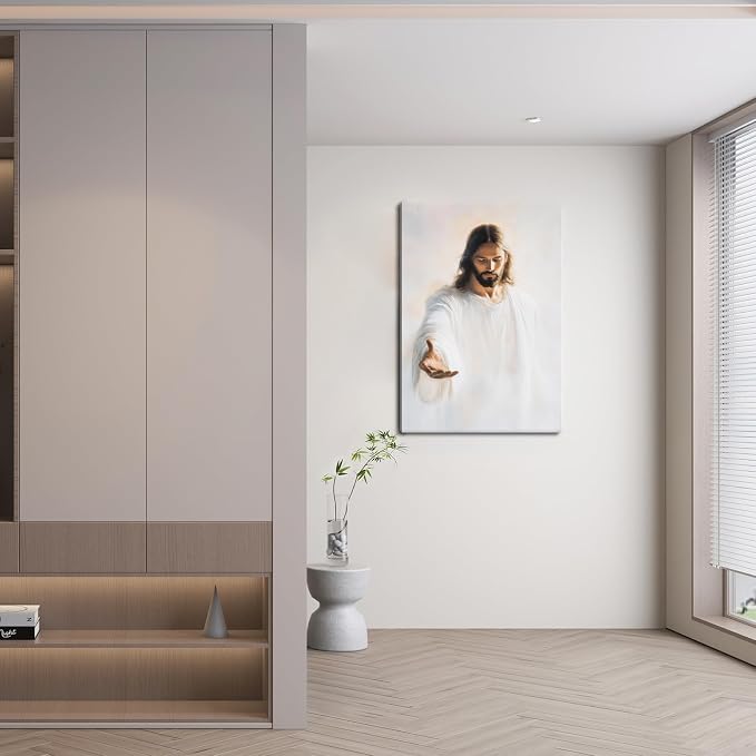 Jesus Canvas Wall Art, Christian The Hand of God Wall Decor Painting, Religion Bible Pictures Posters Prints for Church Prayer Room Living Room Home Decor Framed 12x16 Inch