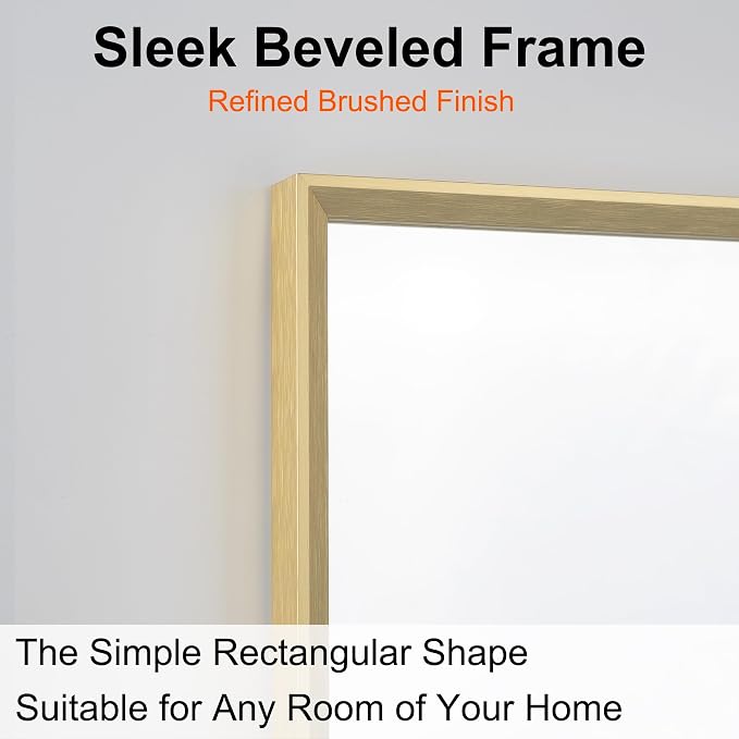 Bathroom Mirror for Wall, 24x16 Inch Framed Vanity Mirror Brushed Gold | Rectanglar Metal Beveled Framed Mirror for Over Sink, Tempered Glass, Anti-Rust, Hangs Horizontally or Vertically