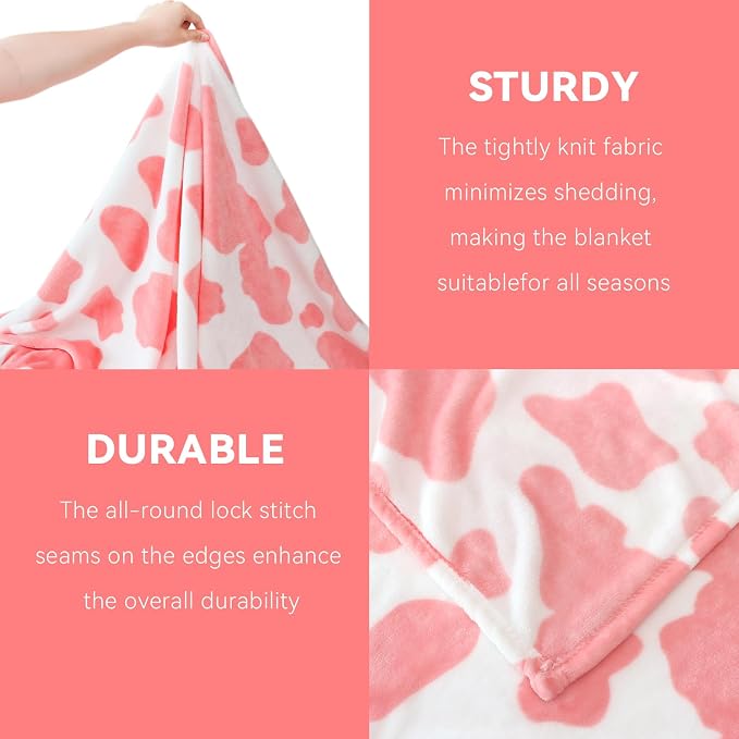 Pink Blanket Gifts for Women Girls, Cute Soft Strawberry Fleece Throw for Travel Camping, Warm Fuzzy Blanket for Home Room Decor All-Season 50x60 Inches