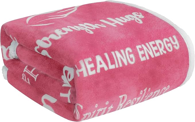 MACEVIA Breast Cancer Gifts for Women Sherpa Fleece Healing Thoughts Reversible Throw Blanket Super Soft & Warm Get Well Breast Cancer Gifts for Women Inspirational Mom Gifts (50"x60", Pink) | Healing Thoughts Reversible Throw Blanket Super Soft & Warm...