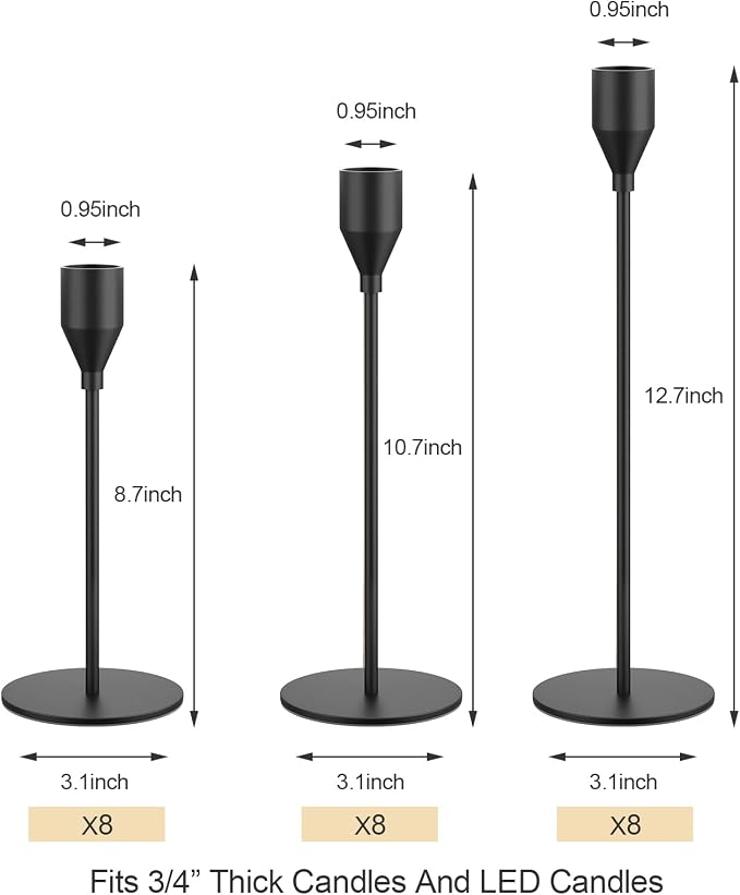 NLBTW Black Taper Candle Holders Set of 24 Candlestick Holders Bulk, Metal Candle Stick Holder Decor for Wedding, Dinning, Xmas Party or Anniversary, Fits 3/4 Inch Thick Candle