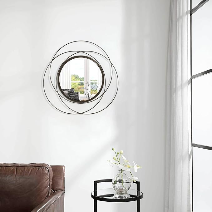 Circle Mirror Wall Decorative Metal Mirror Art Small Round Wall-Mounted Mirror Home Wall Decor for Bedroom Living Room Bathroom Entryway 16” x 16”