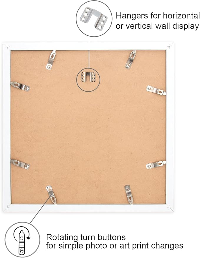 16x16 Picture Frame-White,12x12 Mat,Engineered Wood,Polished Plexiglass