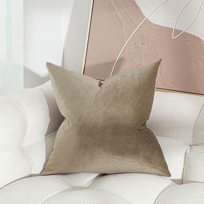 JUSPURBET 24x24 Euro Velvet Throw Pillow Covers Set of 2,Stone