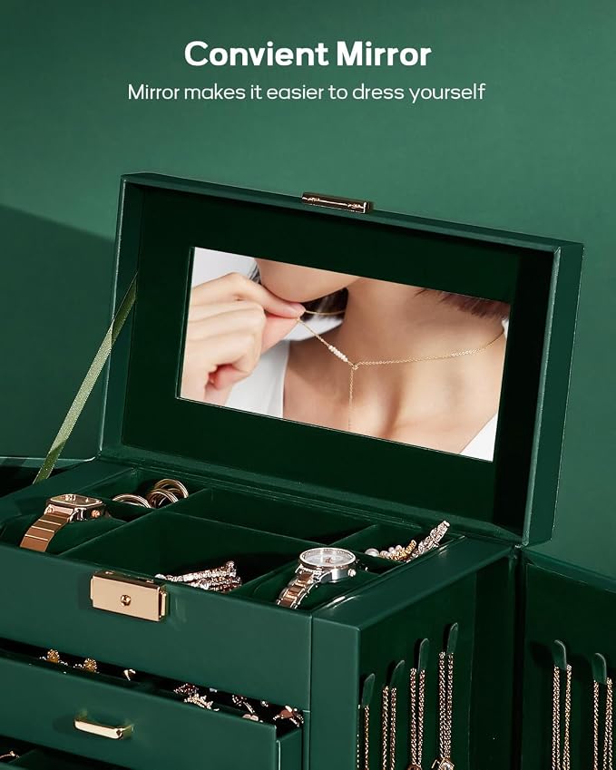 Homde Large Jewelry Box for Women: 5-Layer Organizer with Lock for Dresser | Separated Storage for Necklace Earring Ring Watch to Sort Daily Jewelry - Keep Vanities Tidy - Suitable for Birthday Gift