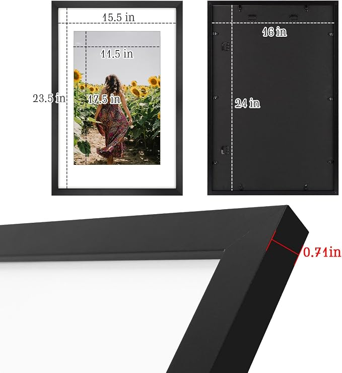 Frametory 6 Pack 16x24 Black Picture Frame with Real Glass Mat for 12x18