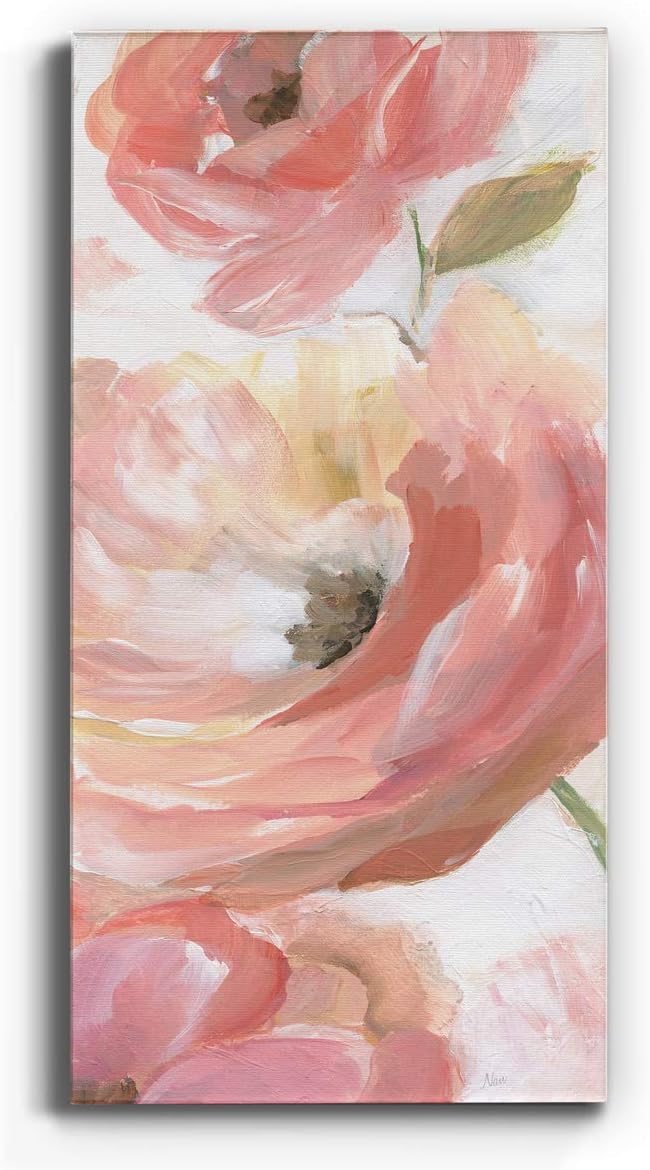 Renditions Gallery Canvas Floral Wall Art Modern Paintings & Prints Decorations Pink Blooming Flowers Glam Vibrant Botanical Wall Hanging Artwork for Bedroom Office Kitchen - 20"x40" LT43