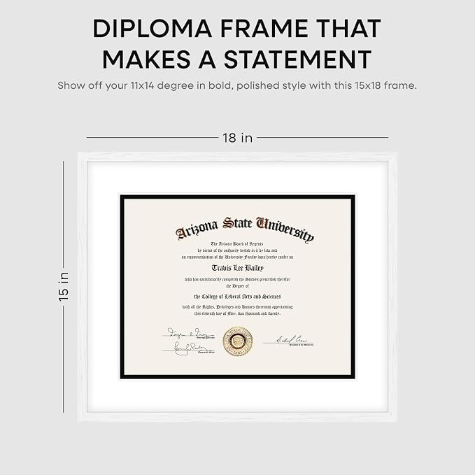 Homeforia 15x18 Black Oak Diploma Frame, High-End Wood, 11x14 Mat, Glass